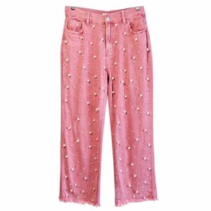 POL Pearl Jeans Pink Embellished Denim Statement High Rise Size S Boho Festival
